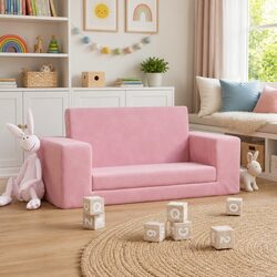 Kids' Sofa Bed 2-Seater Pink Soft Plush Folding Armchair Play Nap Lounge