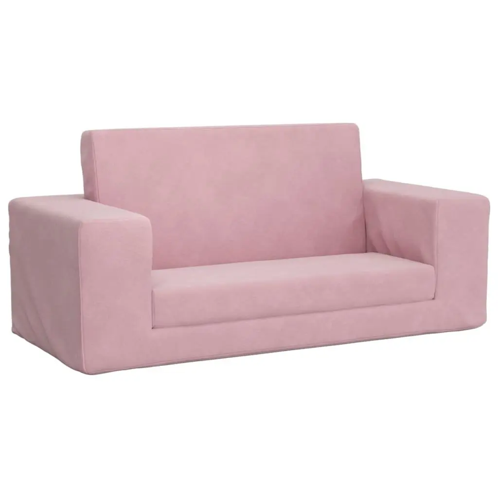 Kids' Sofa Bed Plush 2-Seater Pink Soft Folding Armchair
