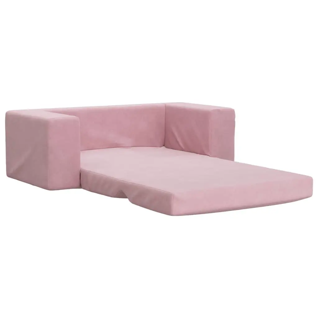 Kids' Sofa Bed Plush 2-Seater Pink Soft Folding Armchair