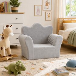 Kids Sofa Grey Soft Plush Removable Cover Washable Children Couch Armrests
