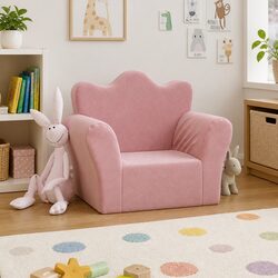 Kids Sofa Pink Soft Plush Removable Cover Toddler Couch Armrest Backrest
