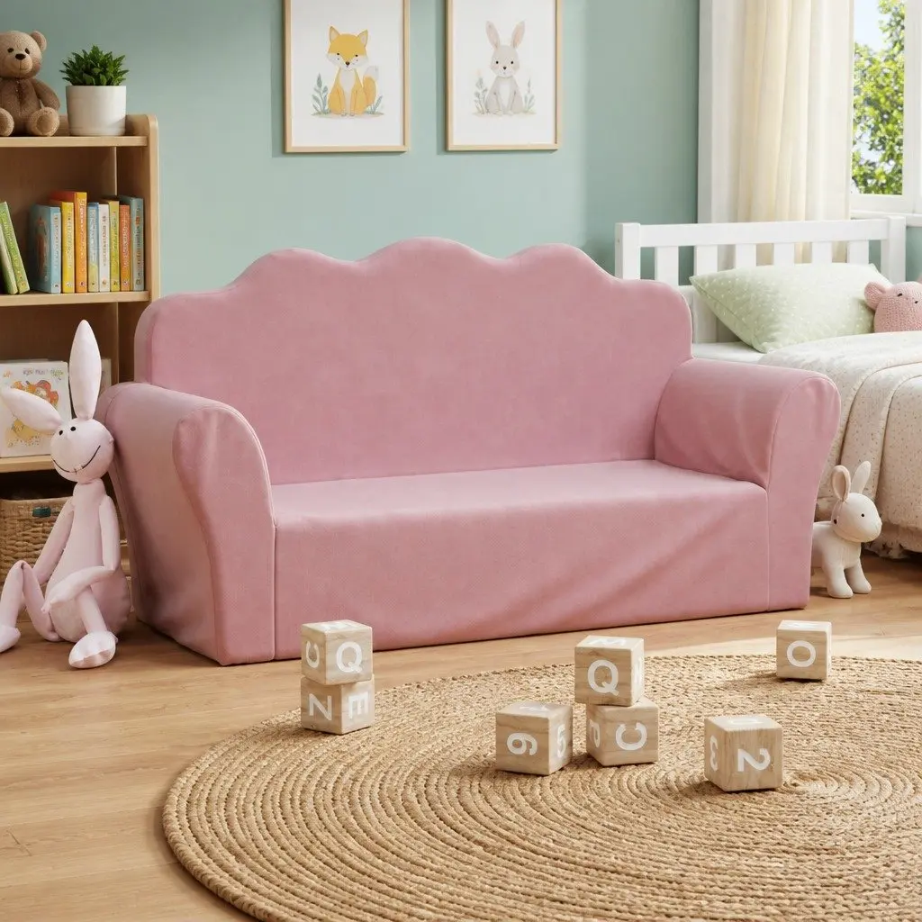 Kids' Sofa Soft Plush 2-Seater Pink Couch