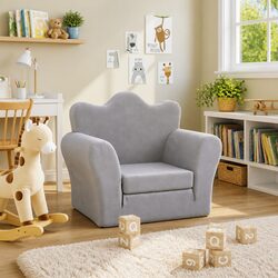 Kids Sofa Bed Grey Soft Plush 2-in-1 Folding Armchair Children's Furniture