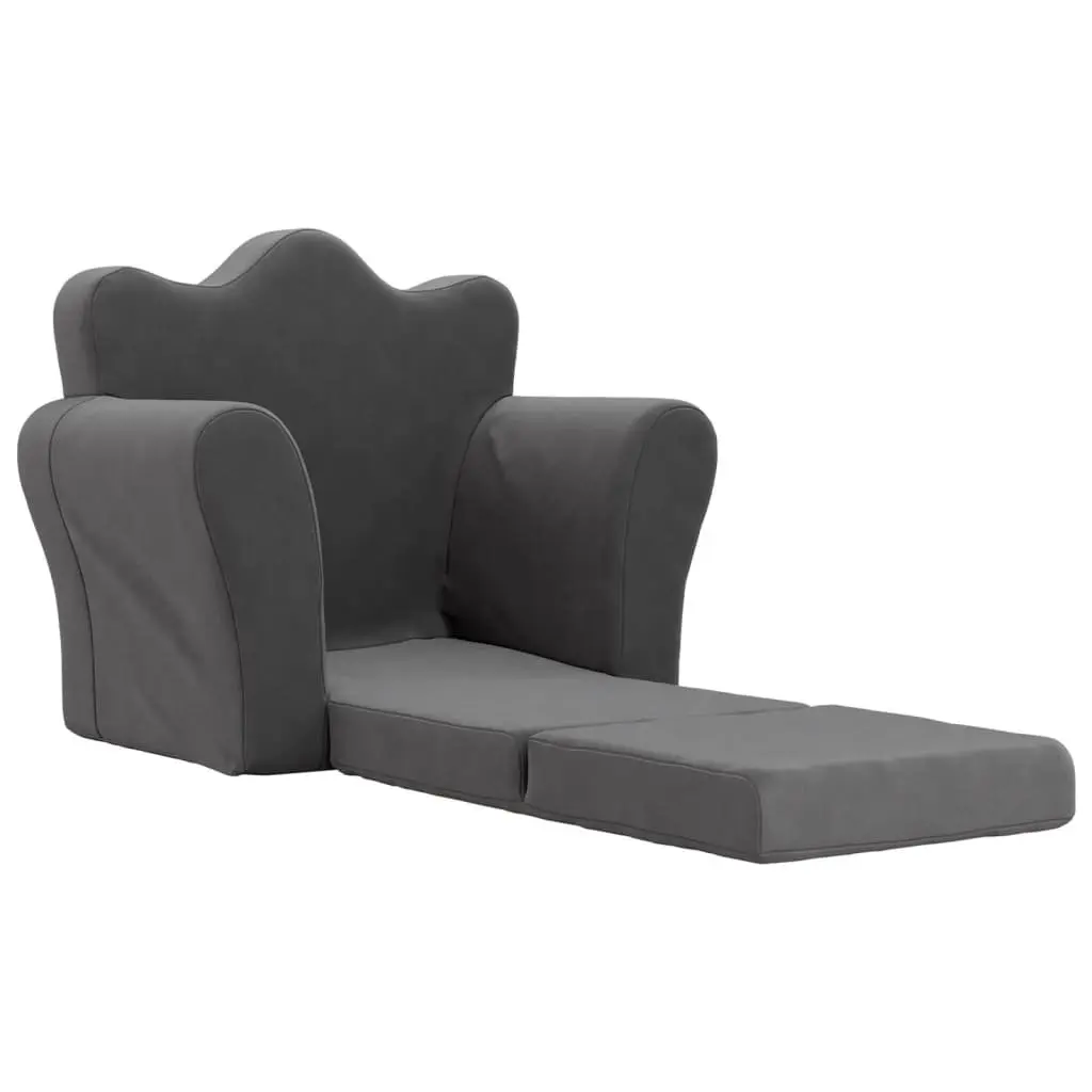Kids Sofa Bed Folding Plush 2-in-1 Armchair Mini Sofa Bed Anthracite