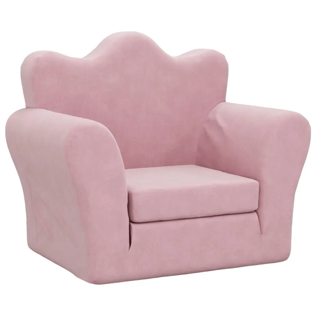 Kids Folding Sofa Bed Plush Pink 2-in-1 Soft Armchair Toddler Furniture for Play and Nap