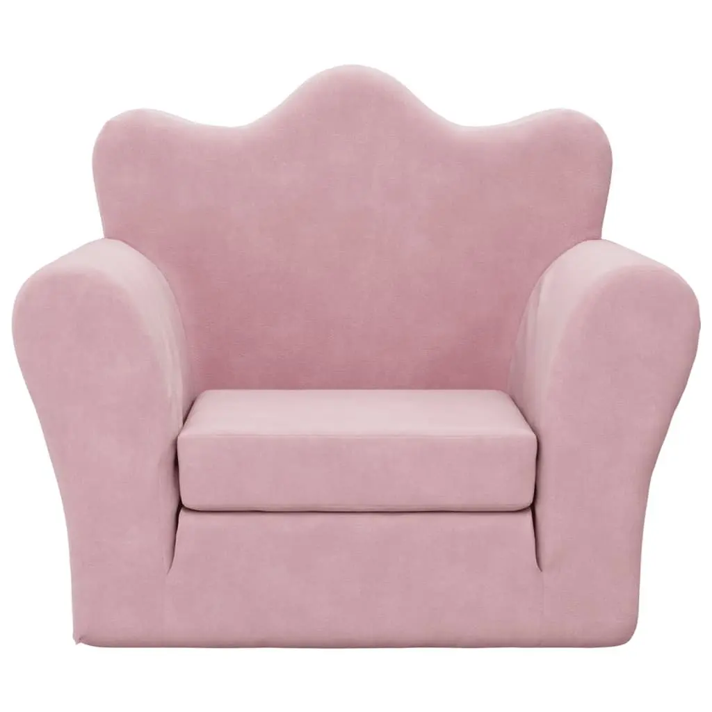 Kids Folding Sofa Bed Plush Pink 2-in-1 Soft Armchair Toddler Furniture for Play and Nap