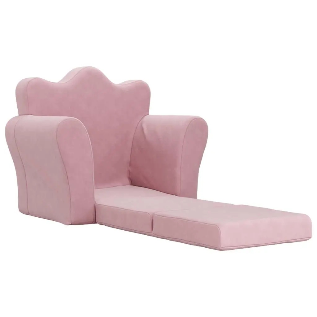 Kids Folding Sofa Bed Plush Pink 2-in-1 Soft Armchair Toddler Furniture for Play and Nap