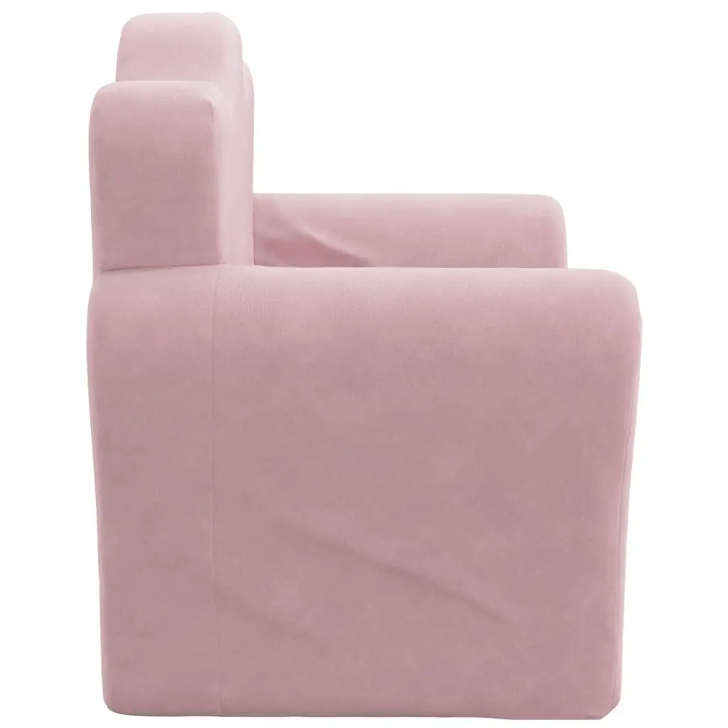 Kids Folding Sofa Bed Plush Pink 2-in-1 Soft Armchair Toddler Furniture for Play and Nap