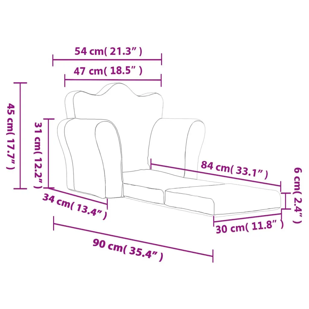 Kids Folding Sofa Bed Plush Pink 2-in-1 Soft Armchair Toddler Furniture for Play and Nap