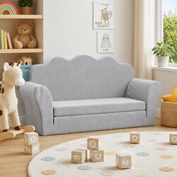 Kids Sofa Bed 2-Seater Grey for Play and Rest
