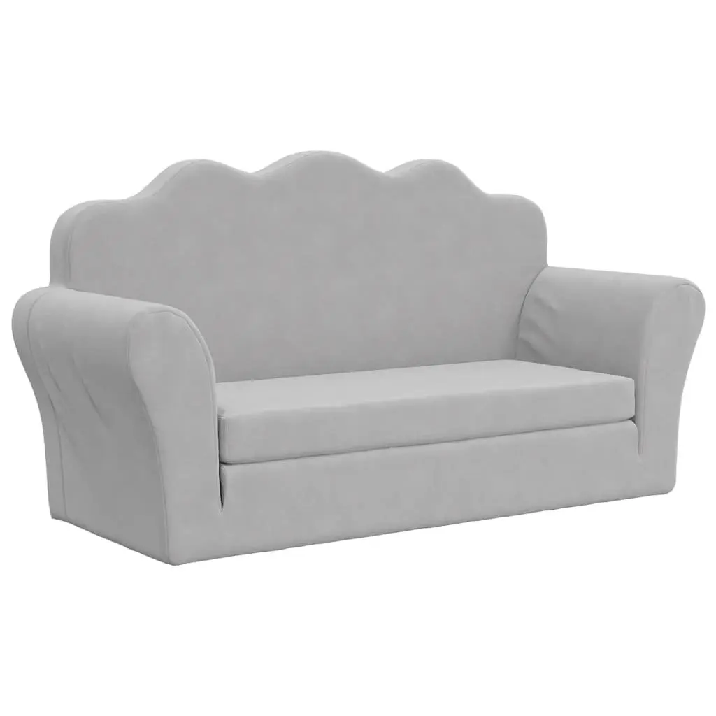 Kids Sofa Bed Fold Out Armchair 2-Seater Soft Plush Light Grey