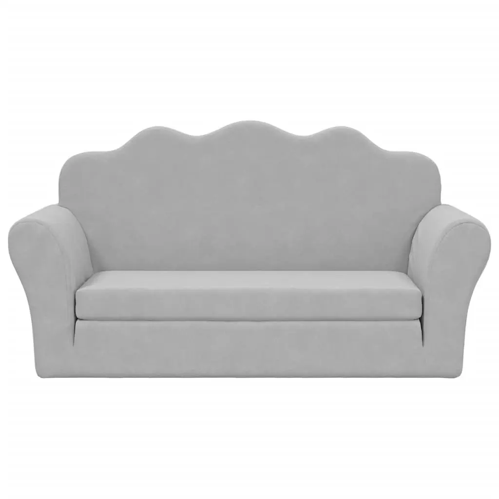 Kids Sofa Bed Fold Out Armchair 2-Seater Soft Plush Light Grey