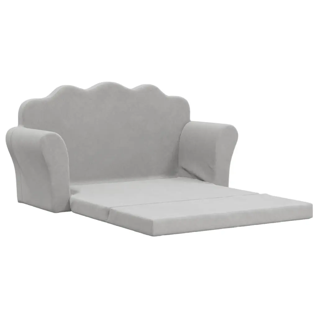 Kids Sofa Bed Fold Out Armchair 2-Seater Soft Plush Light Grey
