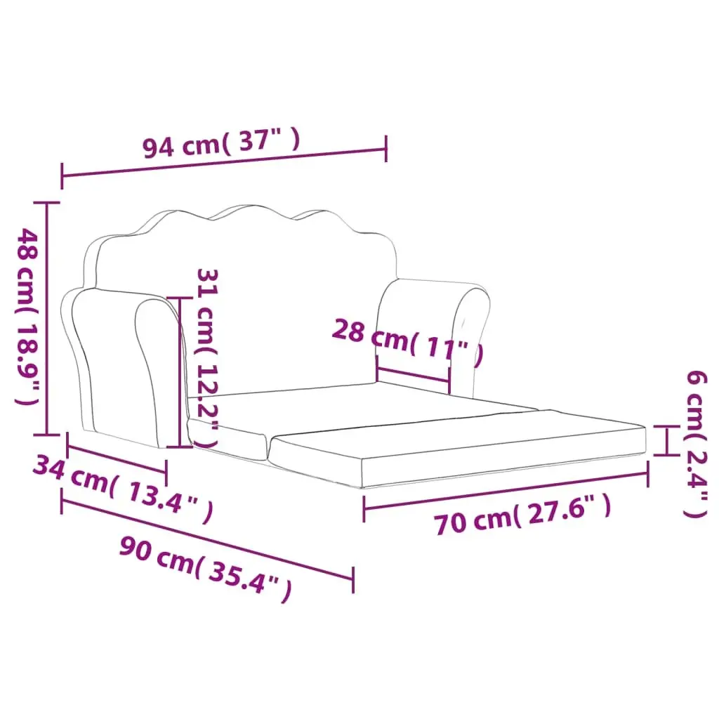 Kids Sofa Bed Fold Out Armchair 2-Seater Soft Plush Light Grey