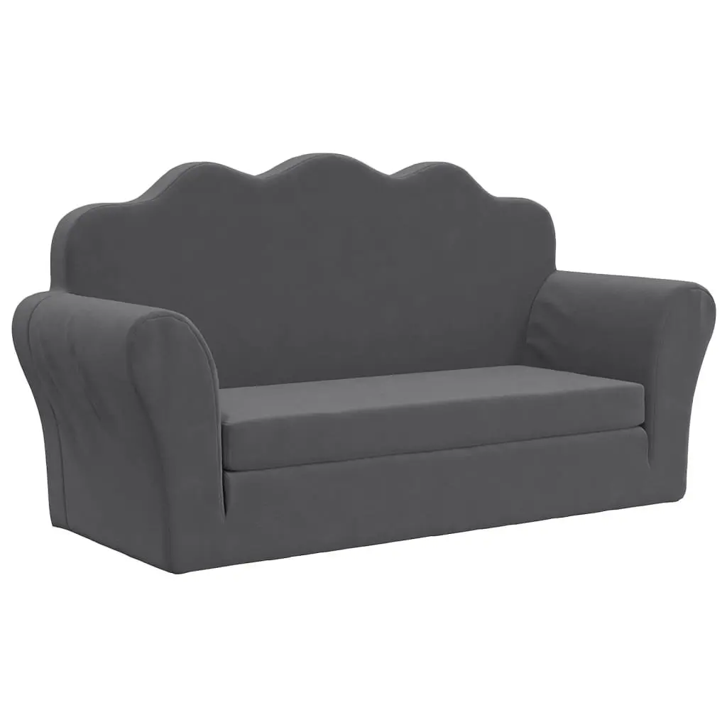 Kids Sofa Bed Plush 2-Seater Anthracite Soft Fold-Out Armchair