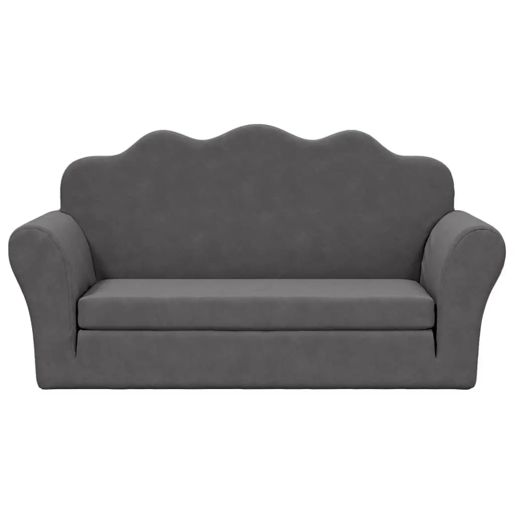 Kids Sofa Bed Plush 2-Seater Anthracite Soft Fold-Out Armchair