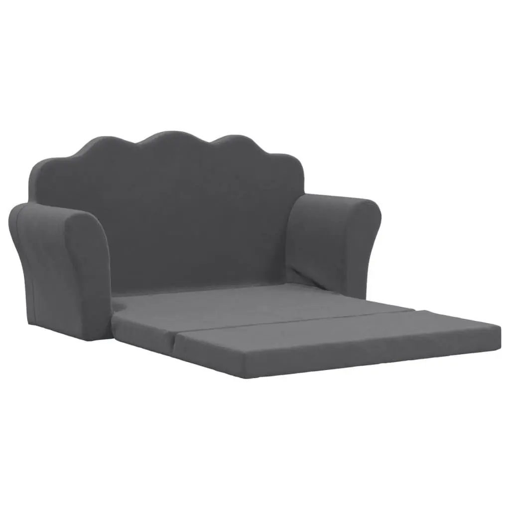 Kids Sofa Bed Plush 2-Seater Anthracite Soft Fold-Out Armchair