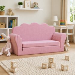 Kids Sofa Bed 2-Seater Pink Soft Plush Folding Children's Couch Armchair