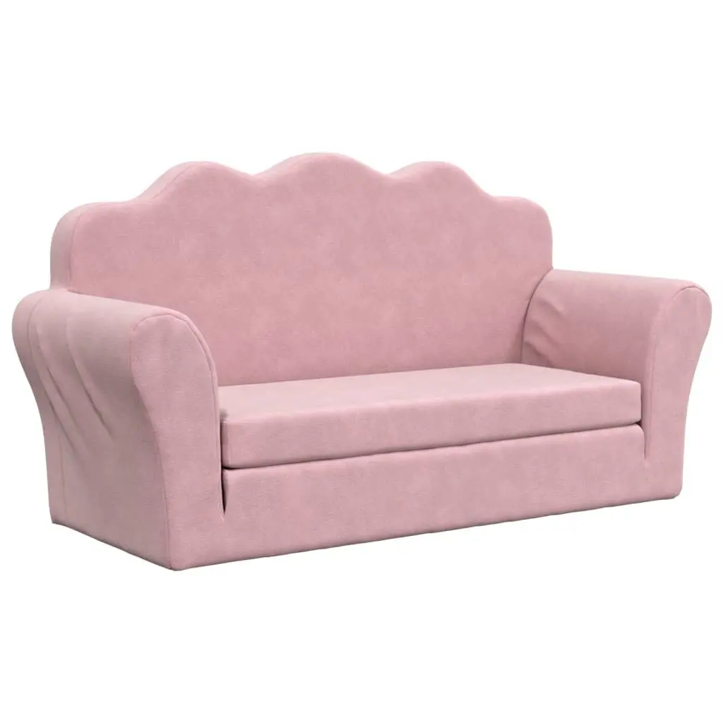 Kids Sofa Bed Soft Plush 2-Seater Folding Armchair Pink