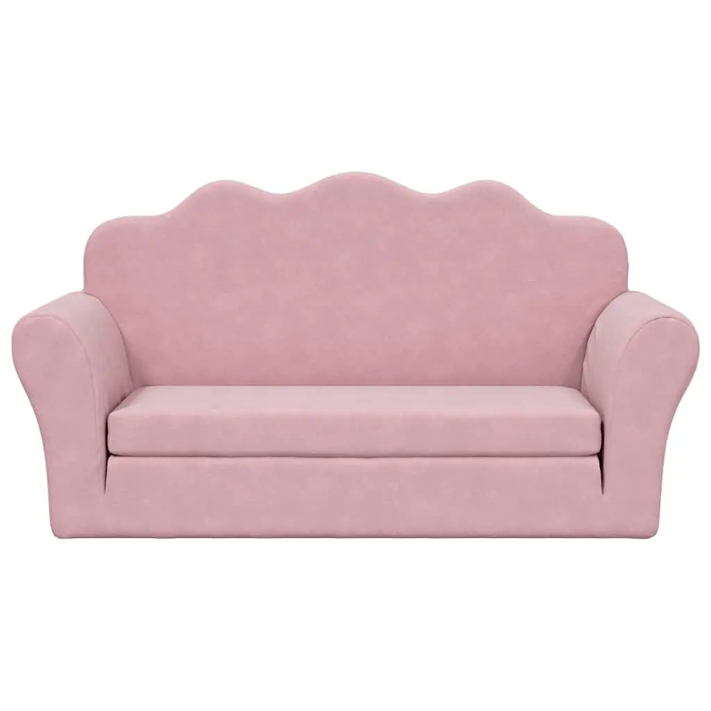 Kids Sofa Bed Soft Plush 2-Seater Folding Armchair Pink