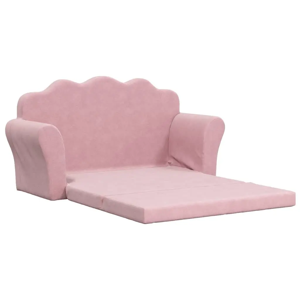 Kids Sofa Bed Soft Plush 2-Seater Folding Armchair Pink
