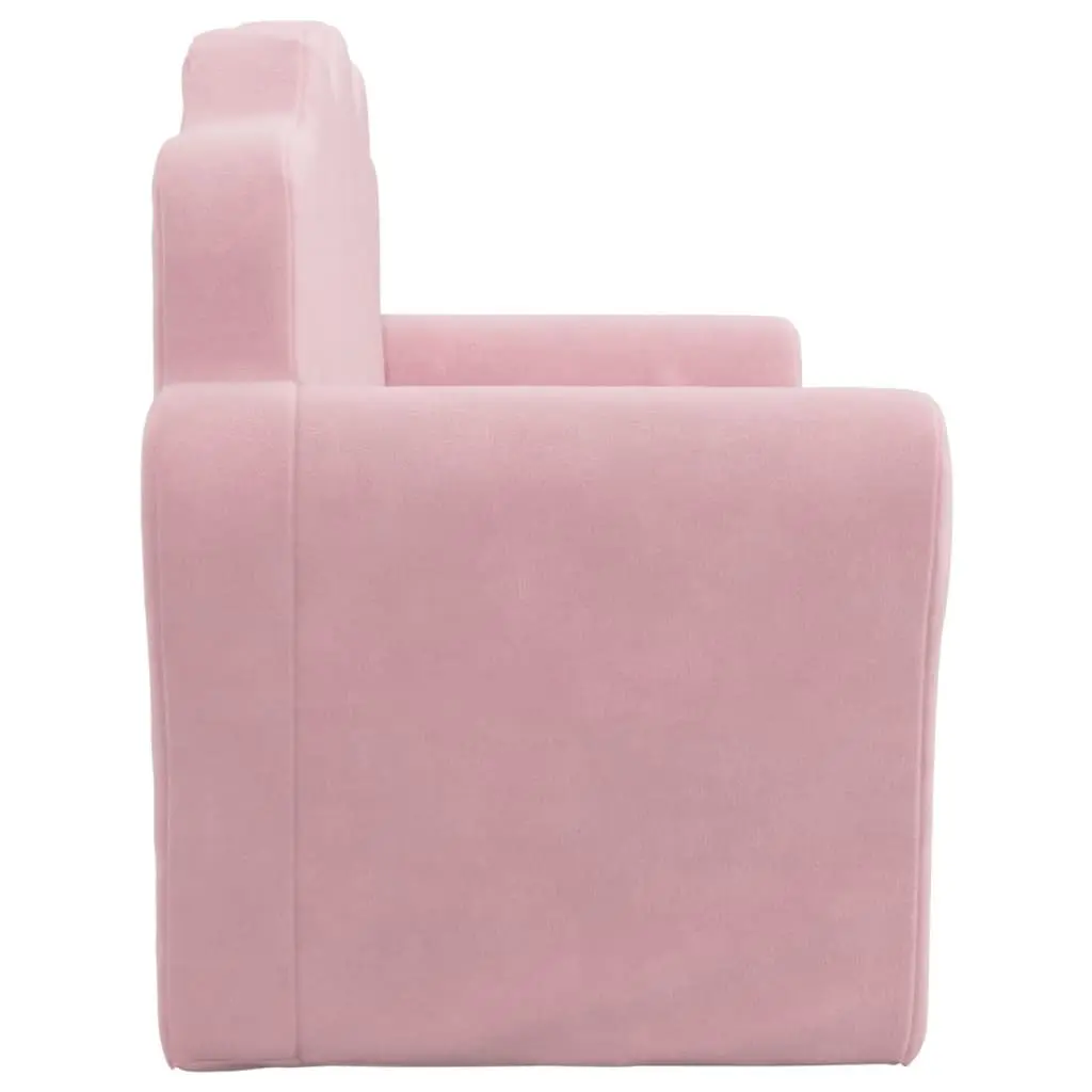 Kids Sofa Bed Soft Plush 2-Seater Folding Armchair Pink