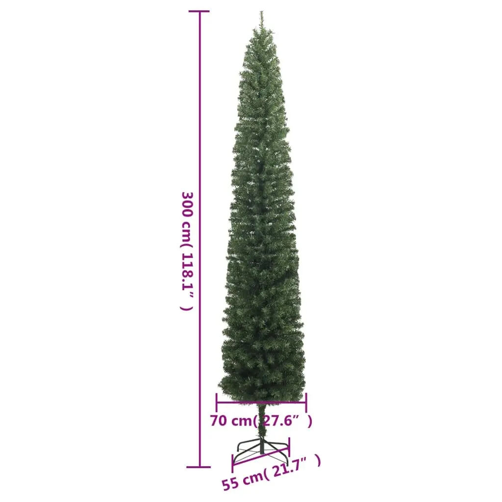 Slim Christmas Tree 300 cm with Stand Green Artificial Holiday Decoration Pencil