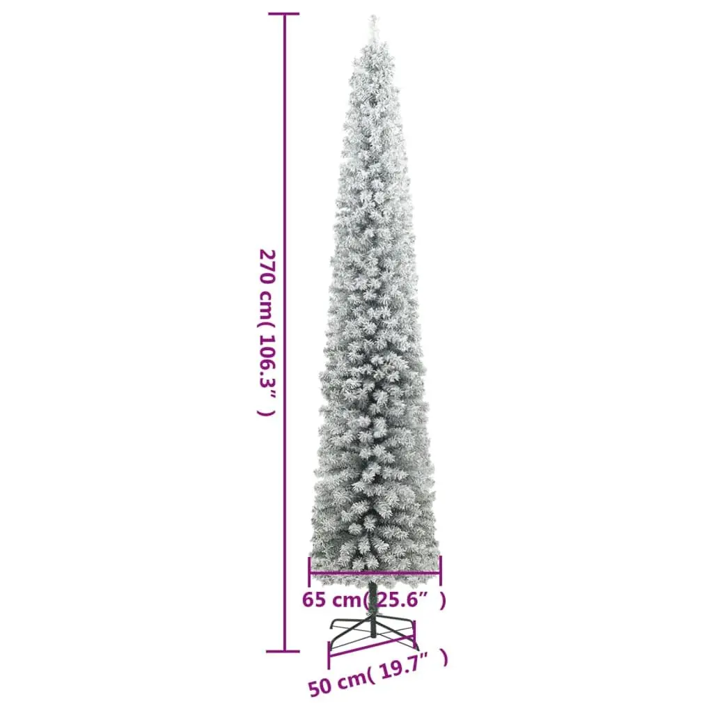 Slim Christmas Tree 270cm White Flocked Snow PVC Stand Holiday Seasonal