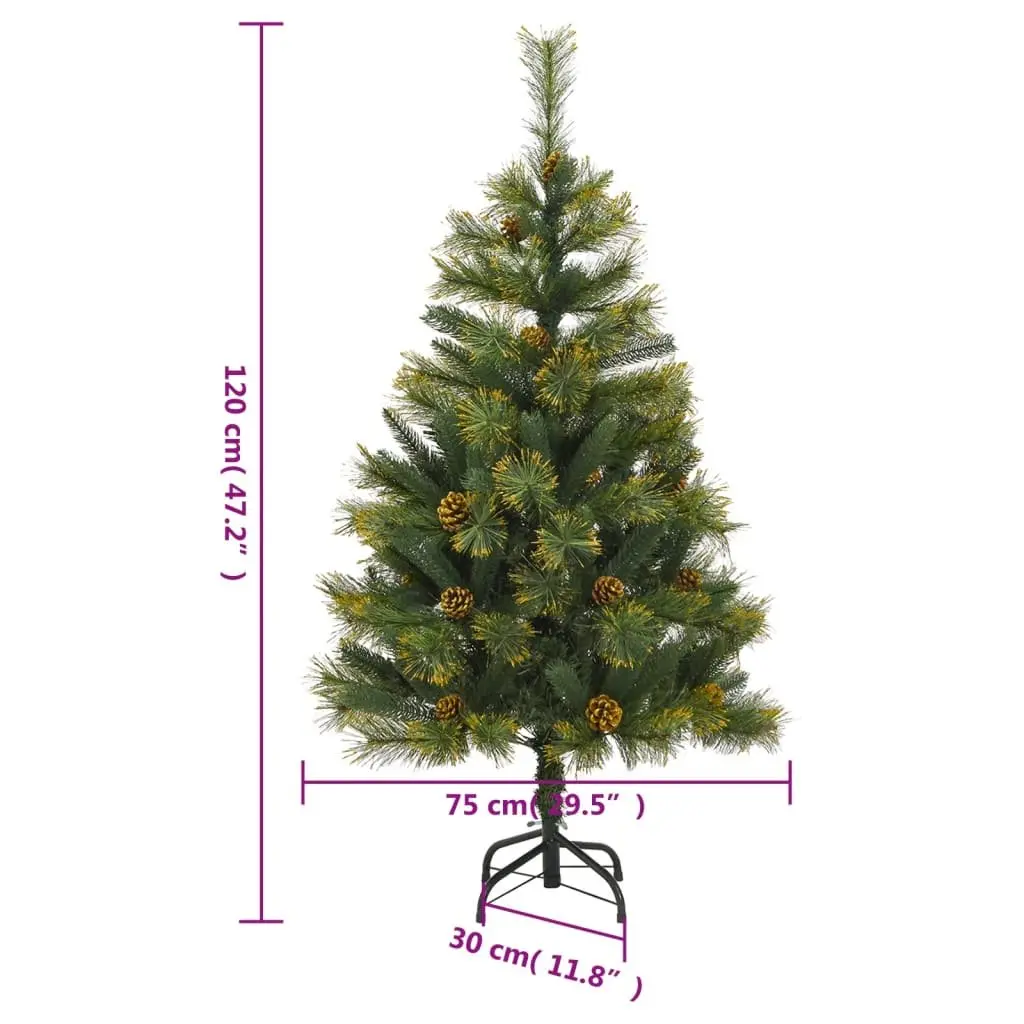 Artificial Hinged Christmas Tree 120cm Green with Cones Pine Needles Holiday