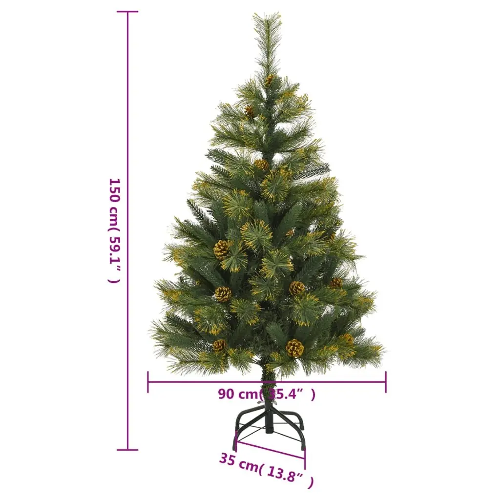 Artificial Hinged Christmas Tree 150cm Green with Pine Cones Holiday Seasonal