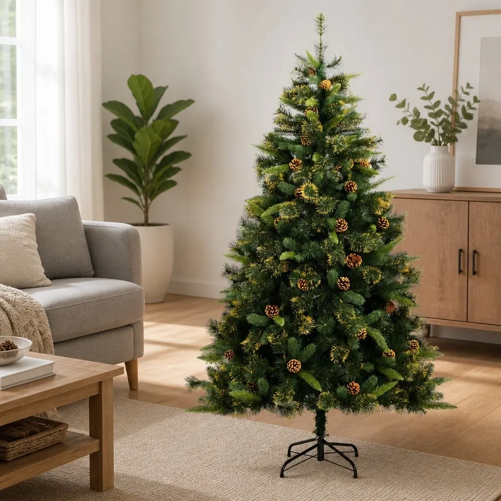 Artificial Christmas Tree Hinged Construction 180cm Green PE Tips Cones