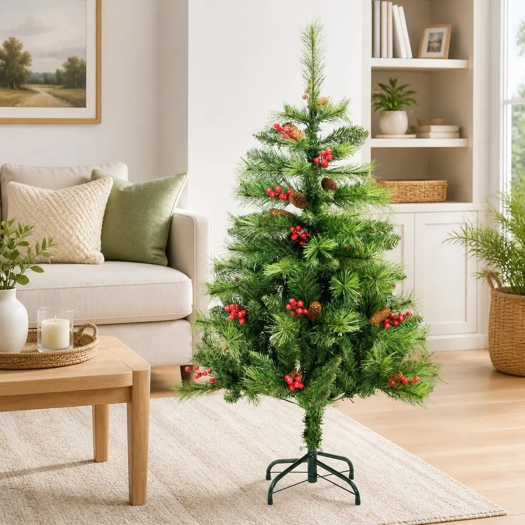 Artificial Christmas Tree Hinged Construction 150cm Green with Cones and Berries