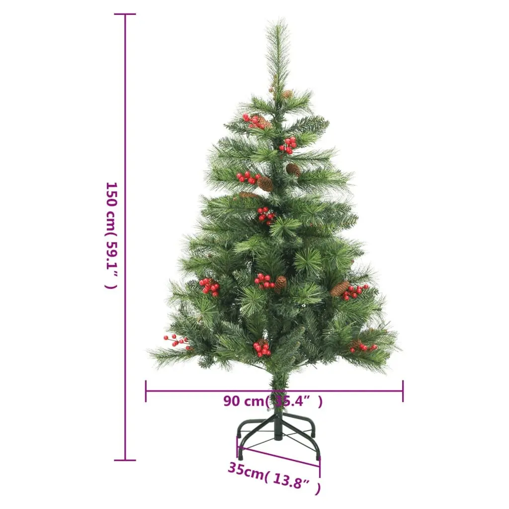 Artificial Christmas Tree Hinged Construction 150cm Green with Cones and Berries