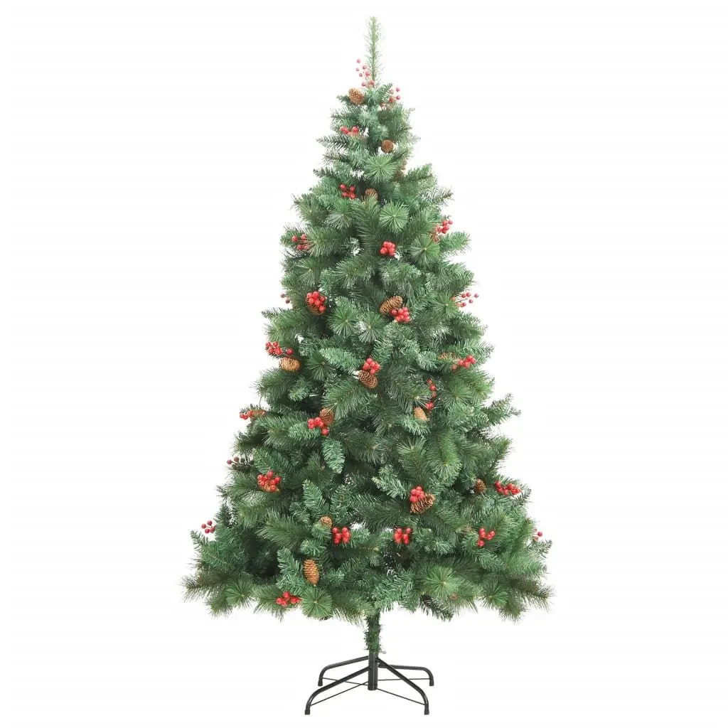 Artificial Christmas Tree Green 180cm Hinged Construction with Berries and Cones