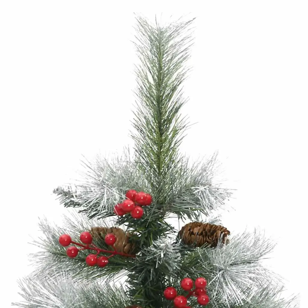 Artificial Christmas Tree 120cm White Hinged with Pine Needles Cones Berries