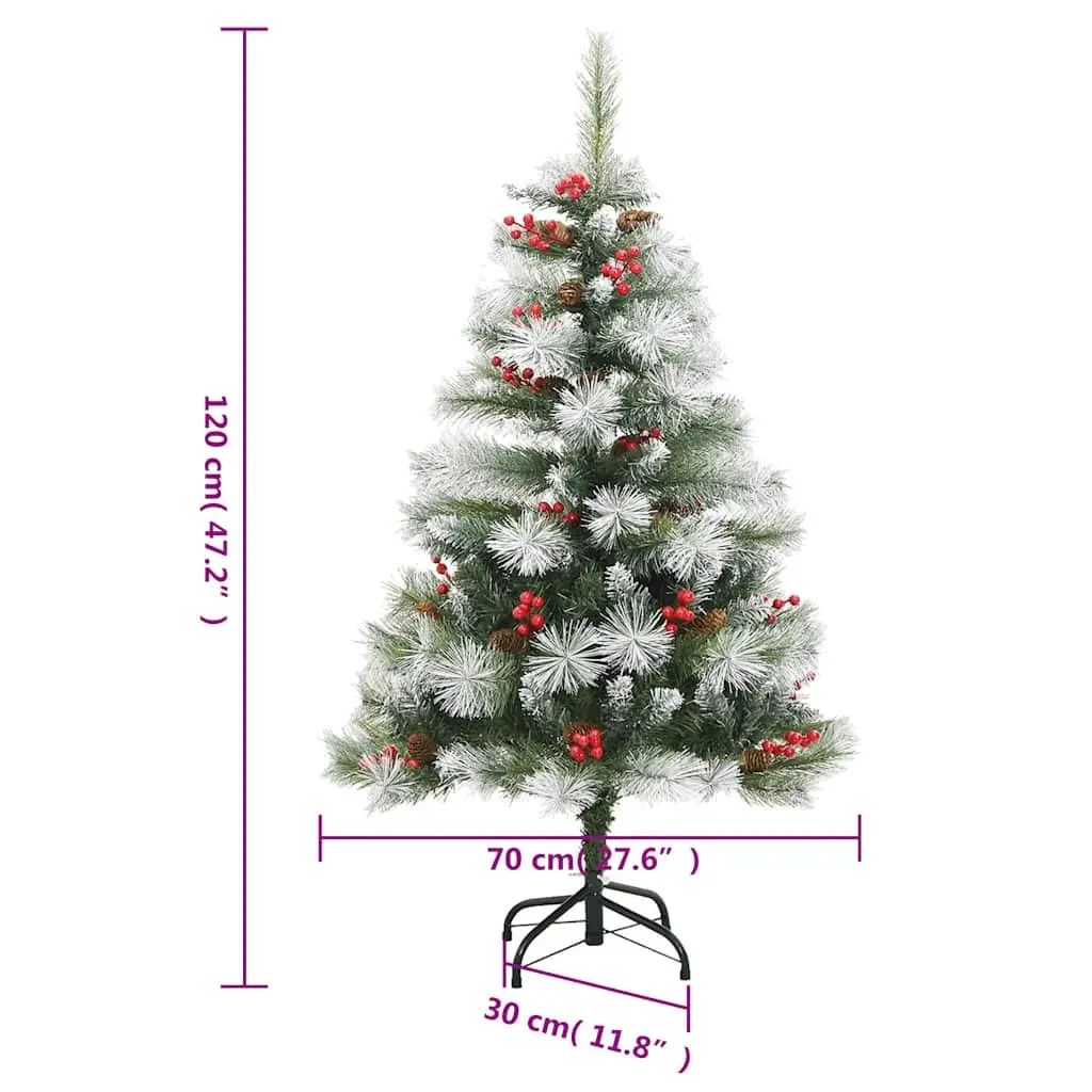 Artificial Christmas Tree 120cm White Hinged with Pine Needles Cones Berries