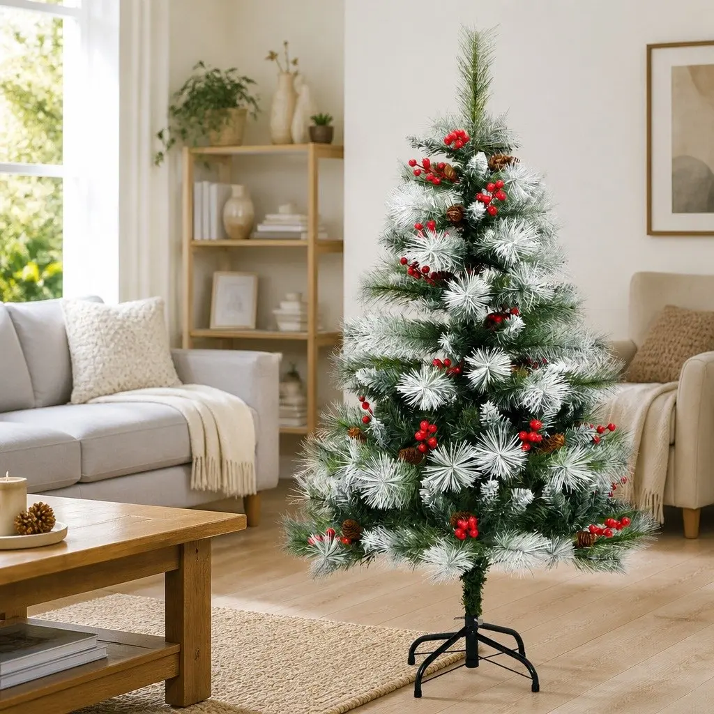 Artificial Hinged Christmas Tree White 150cm with Cones and Berries