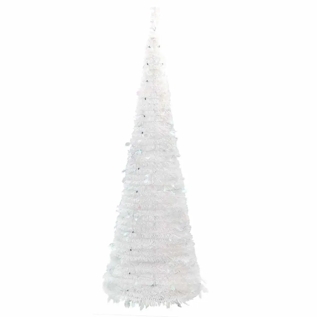 Artificial Christmas Tree 150cm White PVC Pop-up with 100 LEDs Holiday Decoration