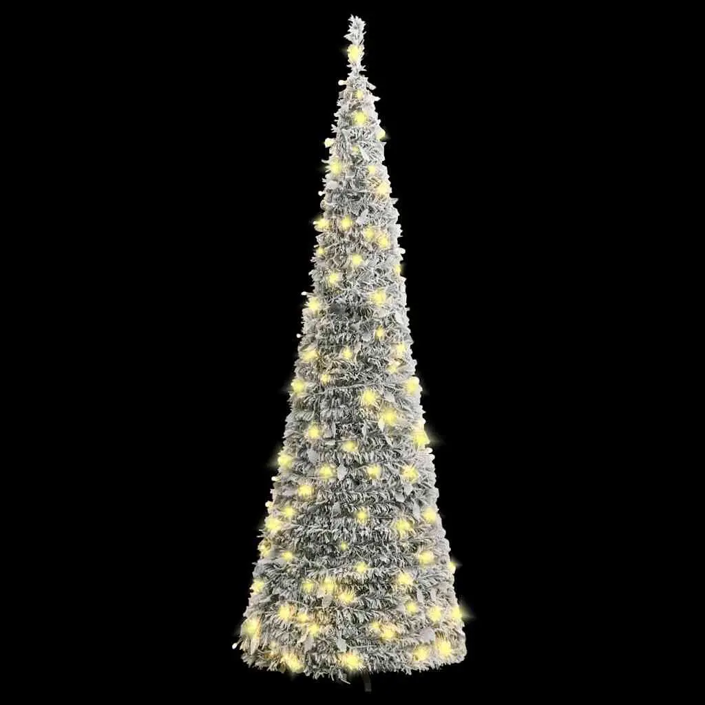 Artificial Christmas Tree Seasonal Decoration Flocked Snow 150cm White with 100 LED Lights