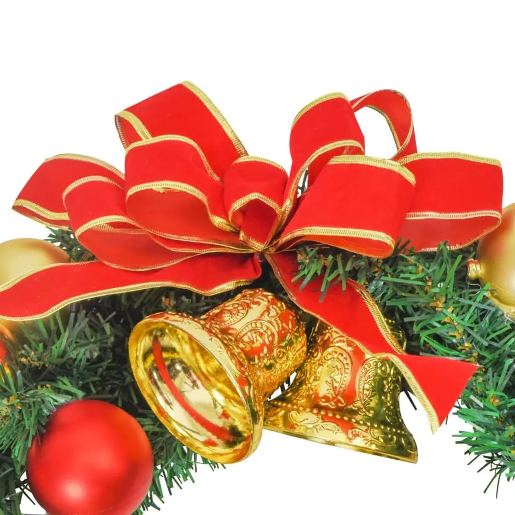 30cm Green PVC Christmas Wreath with 15 LED Lights Holiday Home Decoration