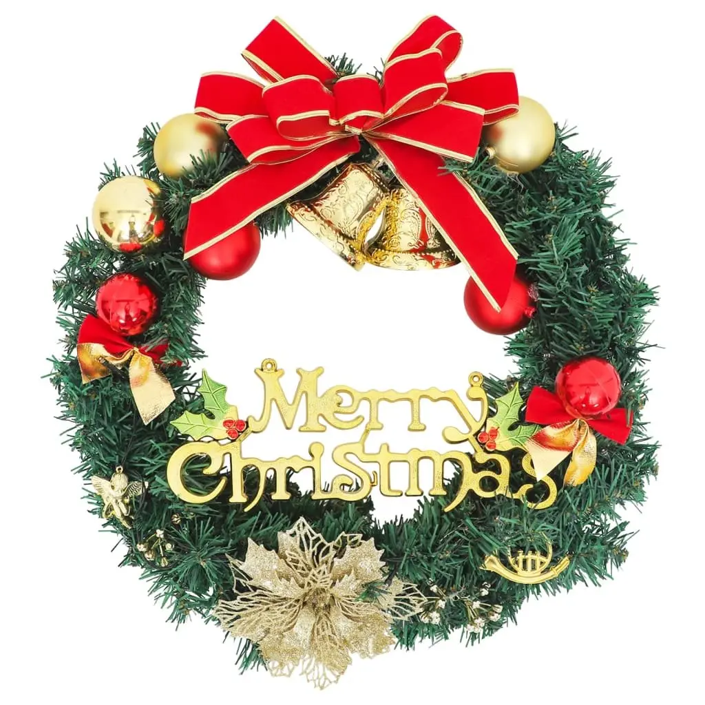 LED Christmas Wreath Green 60cm PVC Decoration with Ornaments for Holiday Home Decor
