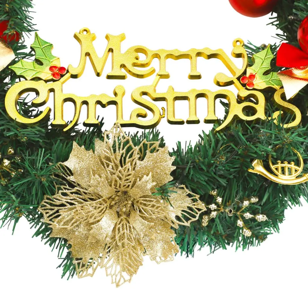 LED Christmas Wreath Green 60cm PVC Decoration with Ornaments for Holiday Home Decor