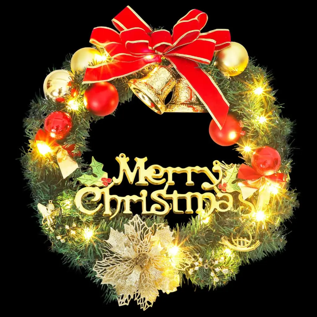 LED Christmas Wreath Green 60cm PVC Decoration with Ornaments for Holiday Home Decor