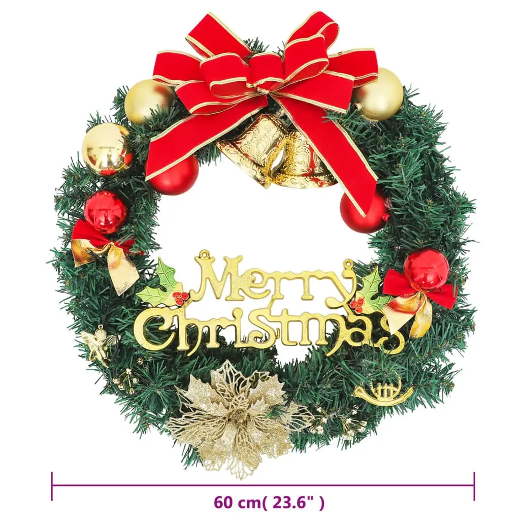 LED Christmas Wreath Green 60cm PVC Decoration with Ornaments for Holiday Home Decor