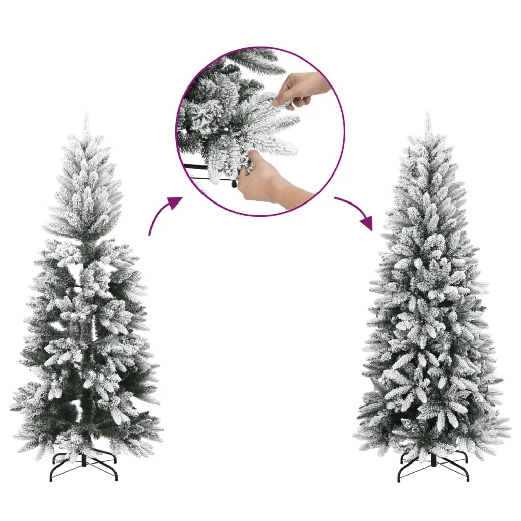 Artificial Hinged Christmas Tree 150 cm Flocked Snow White Holiday Decoration