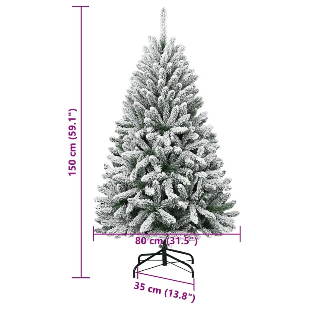 Artificial Hinged Christmas Tree 150 cm Flocked Snow White Holiday Decoration