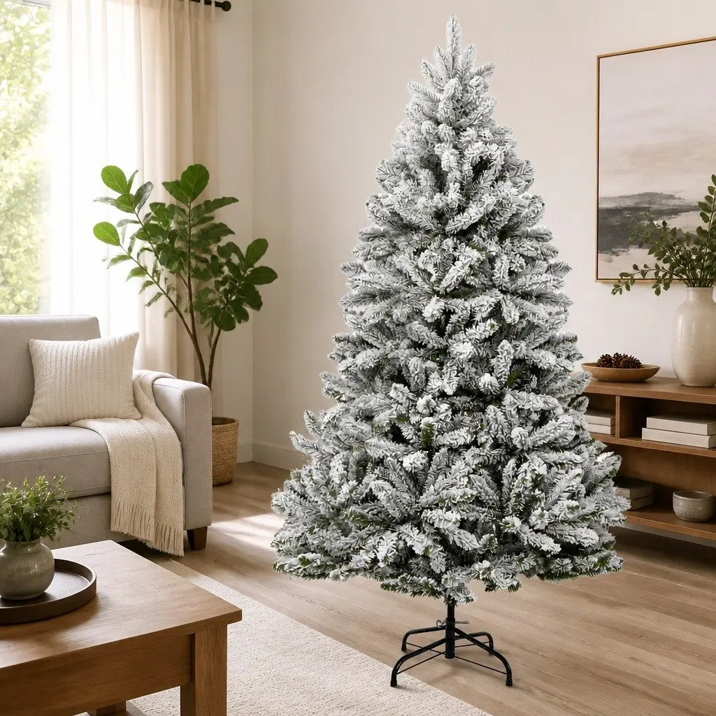 Artificial Christmas Tree Hinged 180cm White Flocked Snow PVC Tips