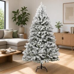 Artificial Hinged Christmas Tree 240cm White Flocked Snow Realistic PVC Tips