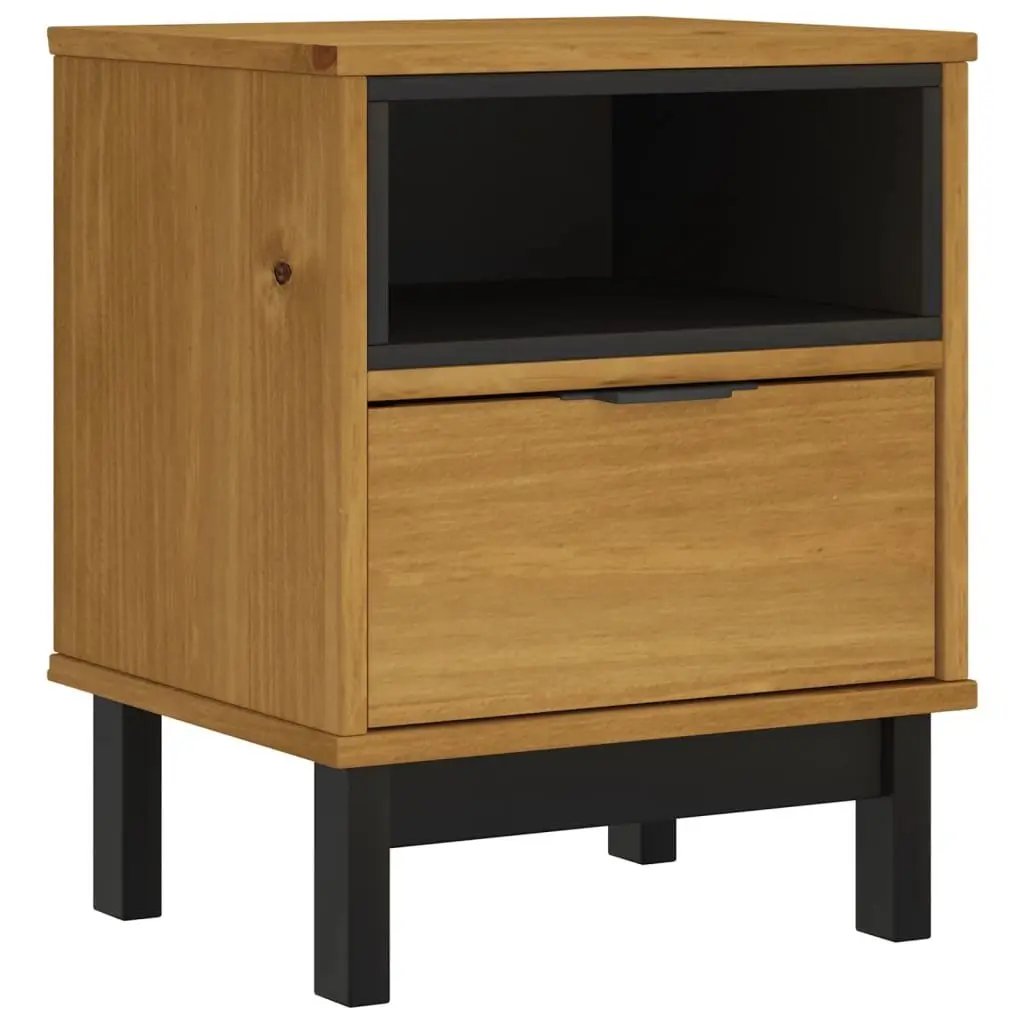 Brown Bedside Table Solid Pine Wood 40x35x50 cm Nightstand with Drawer and Compartment for Bedroom Storage