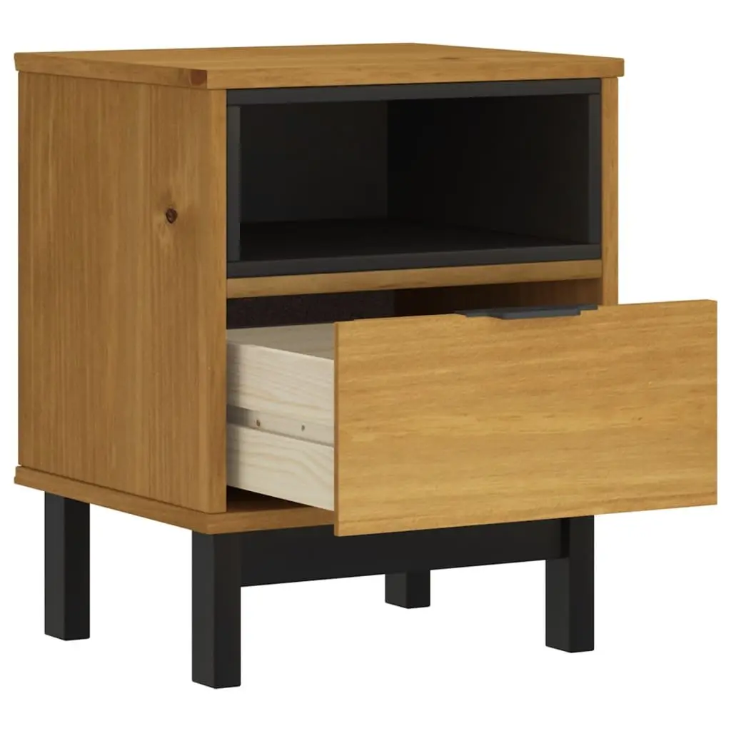 Brown Bedside Table Solid Pine Wood 40x35x50 cm Nightstand with Drawer and Compartment for Bedroom Storage